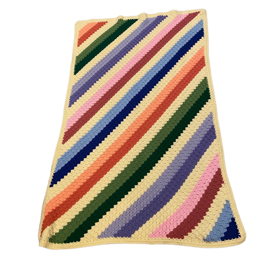 Vintage handmade afghan crochet blanket multi-color large throw 40 1/2 x 67 1/2